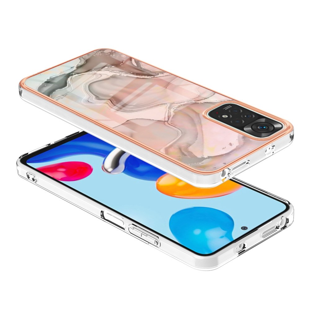 For Xiaomi Redmi Note 11S 4G / Redmi Note 11 4G (Qualcomm) YB IMD Series-16 Style E Marble Pattern Phone Case 2.0mm TPU Electroplating Frame IMD Protective Cover - Pink-3