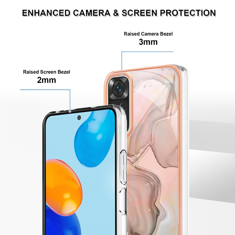 For Xiaomi Redmi Note 11S 4G / Redmi Note 11 4G (Qualcomm) YB IMD Series-16 Style E Marble Pattern Phone Case 2.0mm TPU Electroplating Frame IMD Protective Cover - Pink-4