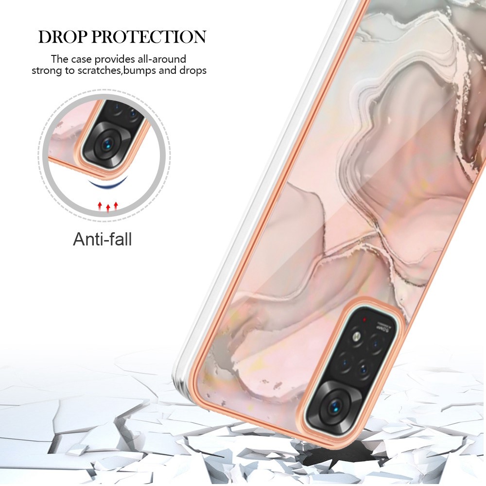 For Xiaomi Redmi Note 11S 4G / Redmi Note 11 4G (Qualcomm) YB IMD Series-16 Style E Marble Pattern Phone Case 2.0mm TPU Electroplating Frame IMD Protective Cover - Pink-5