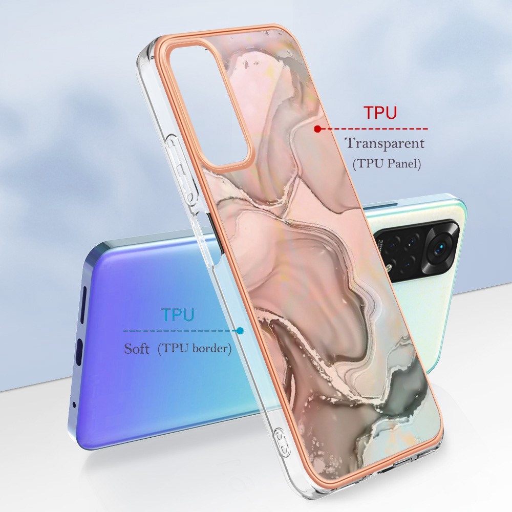 For Xiaomi Redmi Note 11S 4G / Redmi Note 11 4G (Qualcomm) YB IMD Series-16 Style E Marble Pattern Phone Case 2.0mm TPU Electroplating Frame IMD Protective Cover - Pink-6