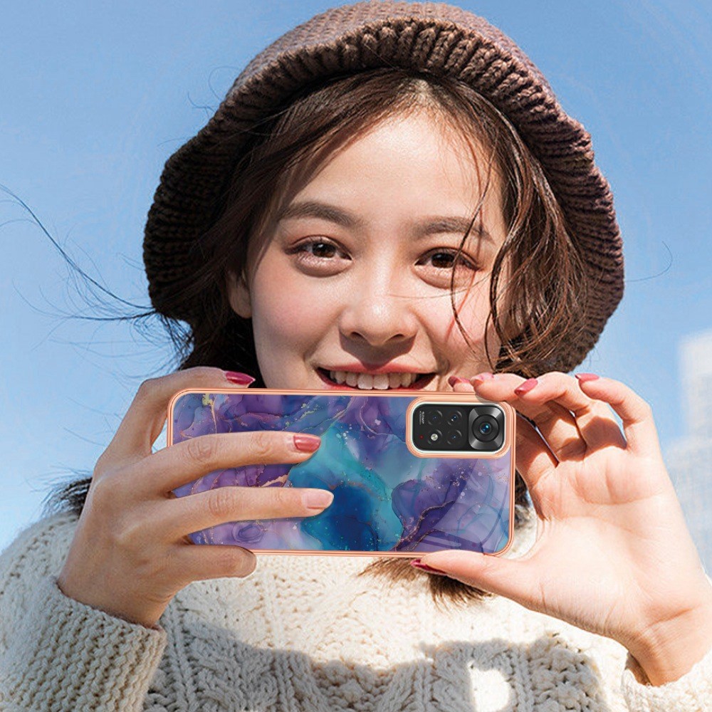 For Xiaomi Redmi Note 11S 4G / Redmi Note 11 4G (Qualcomm) YB IMD Series-16 Style E Marble Pattern Phone Case 2.0mm TPU Electroplating Frame IMD Protective Cover - Pink-9