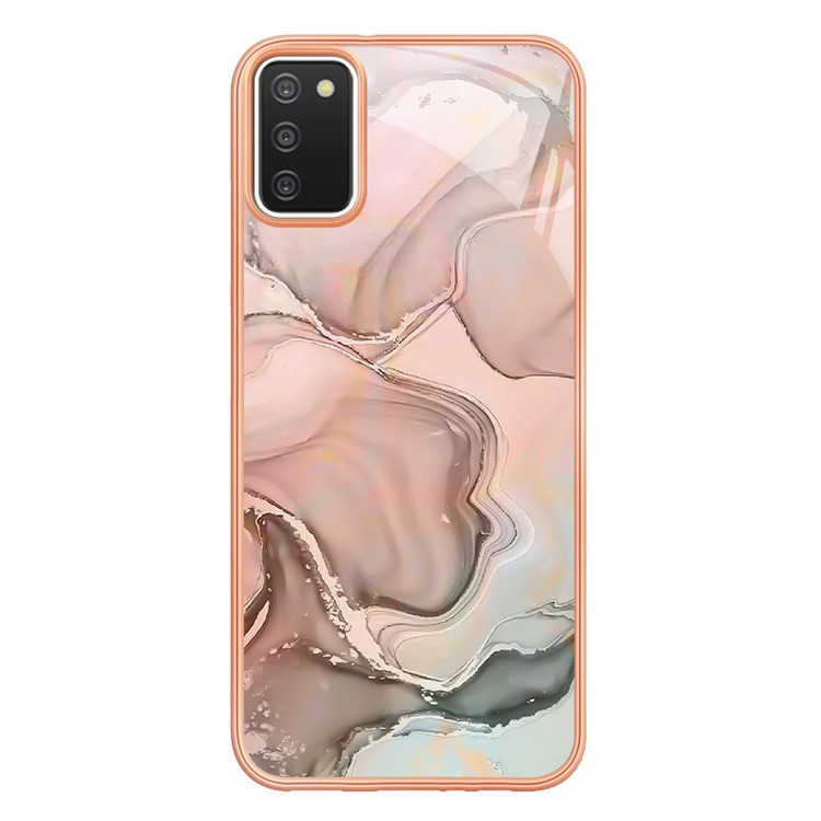 YB IMD Series-16 for Samsung Galaxy A03s (166.5 x 75.98 x 9.14mm) Style E IMD Marble Pattern Protective Case 2.0mm TPU Electroplating Frame Flexible Skin Phone Case - Pink-1
