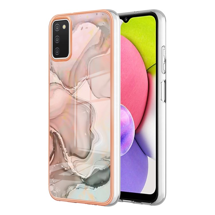 YB IMD Series-16 for Samsung Galaxy A03s (166.5 x 75.98 x 9.14mm) Style E IMD Marble Pattern Protective Case 2.0mm TPU Electroplating Frame Flexible Skin Phone Case - Pink-2