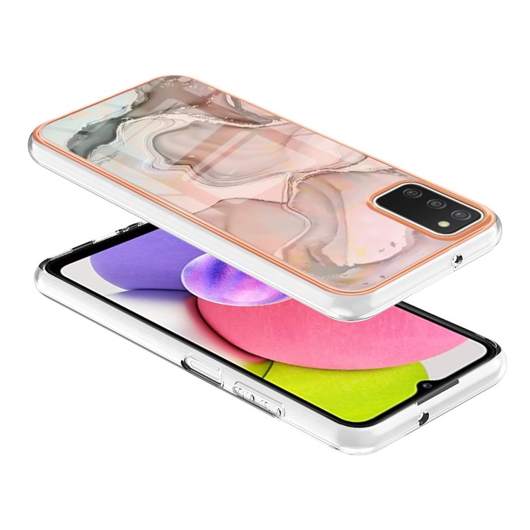 YB IMD Series-16 for Samsung Galaxy A03s (166.5 x 75.98 x 9.14mm) Style E IMD Marble Pattern Protective Case 2.0mm TPU Electroplating Frame Flexible Skin Phone Case - Pink-3