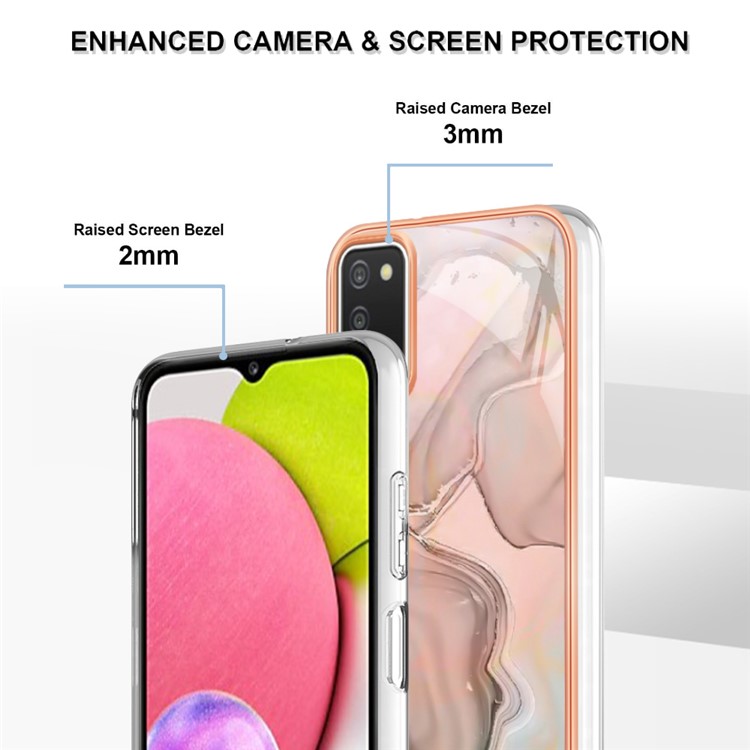 YB IMD Series-16 for Samsung Galaxy A03s (166.5 x 75.98 x 9.14mm) Style E IMD Marble Pattern Protective Case 2.0mm TPU Electroplating Frame Flexible Skin Phone Case - Pink-4