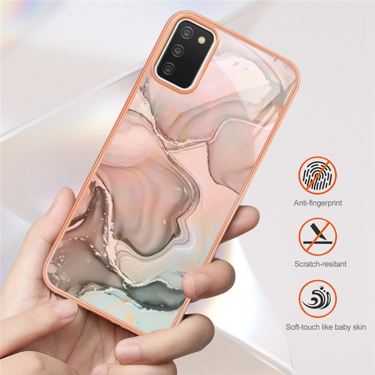 YB IMD Series-16 for Samsung Galaxy A03s (166.5 x 75.98 x 9.14mm) Style E IMD Marble Pattern Protective Case 2.0mm TPU Electroplating Frame Flexible Skin Phone Case - Pink-7