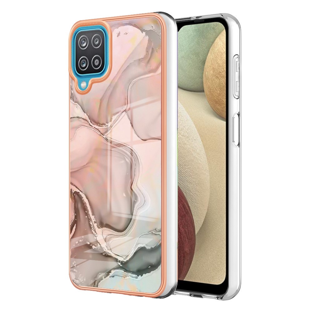 YB IMD Series-16 for Samsung Galaxy A12 Marble Pattern Design Phone Case Style E IMD Electroplating Frame 2.0mm TPU Shock Absorbing Cover - Pink-2