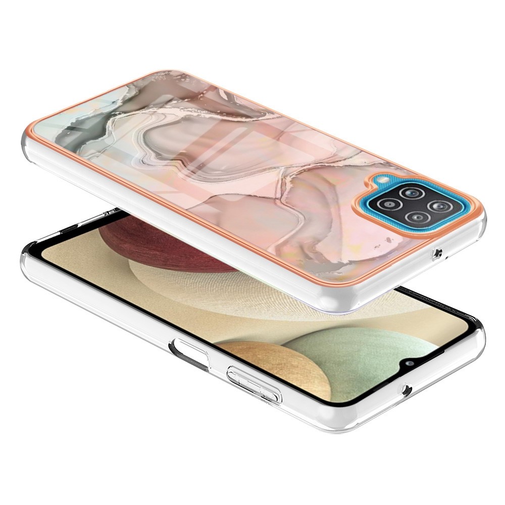 YB IMD Series-16 for Samsung Galaxy A12 Marble Pattern Design Phone Case Style E IMD Electroplating Frame 2.0mm TPU Shock Absorbing Cover - Pink-3