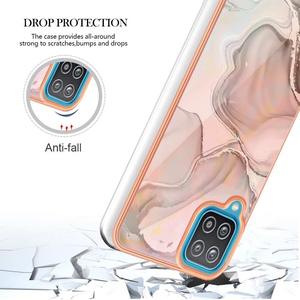 YB IMD Series-16 for Samsung Galaxy A12 Marble Pattern Design Phone Case Style E IMD Electroplating Frame 2.0mm TPU Shock Absorbing Cover - Pink-5