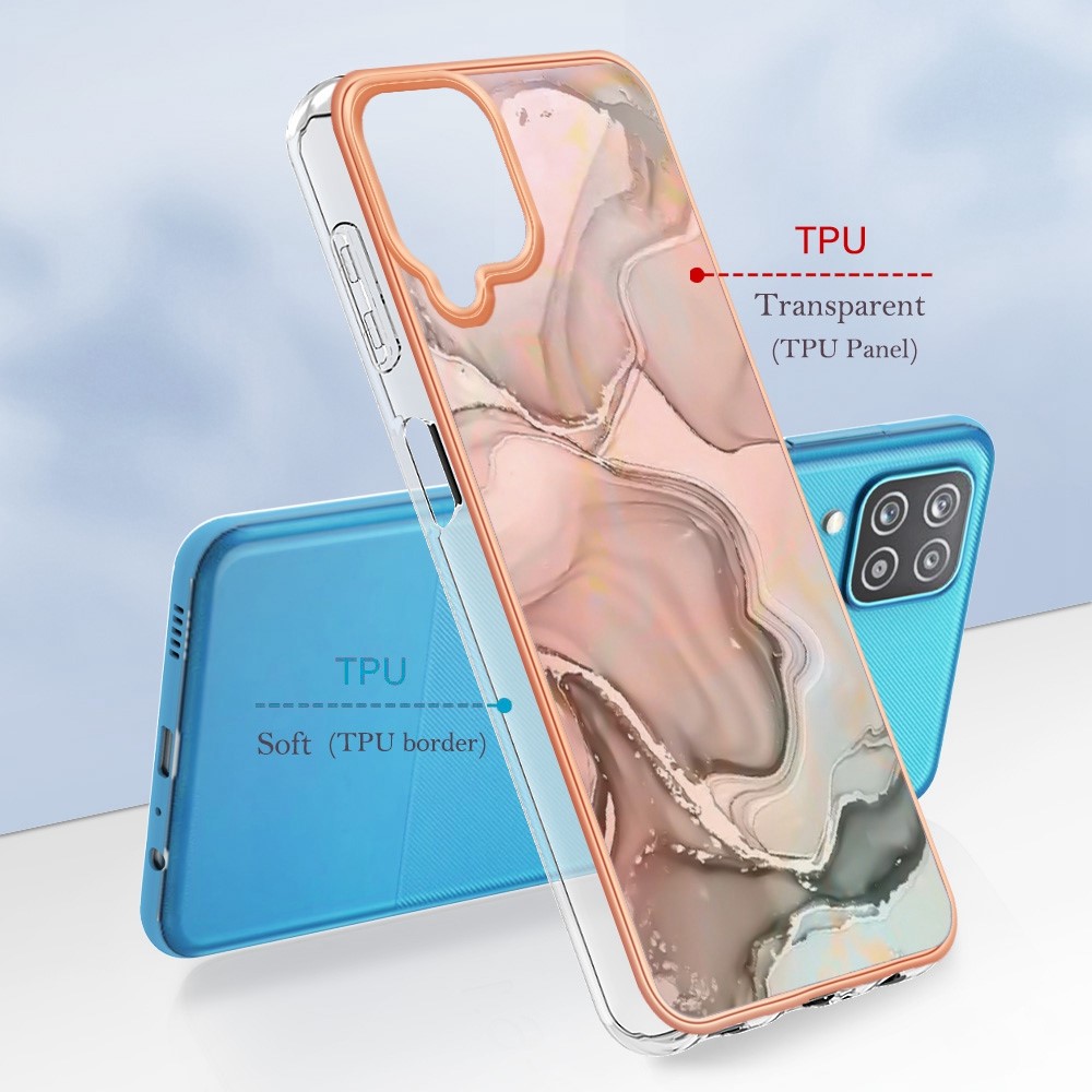 YB IMD Series-16 for Samsung Galaxy A12 Marble Pattern Design Phone Case Style E IMD Electroplating Frame 2.0mm TPU Shock Absorbing Cover - Pink-6