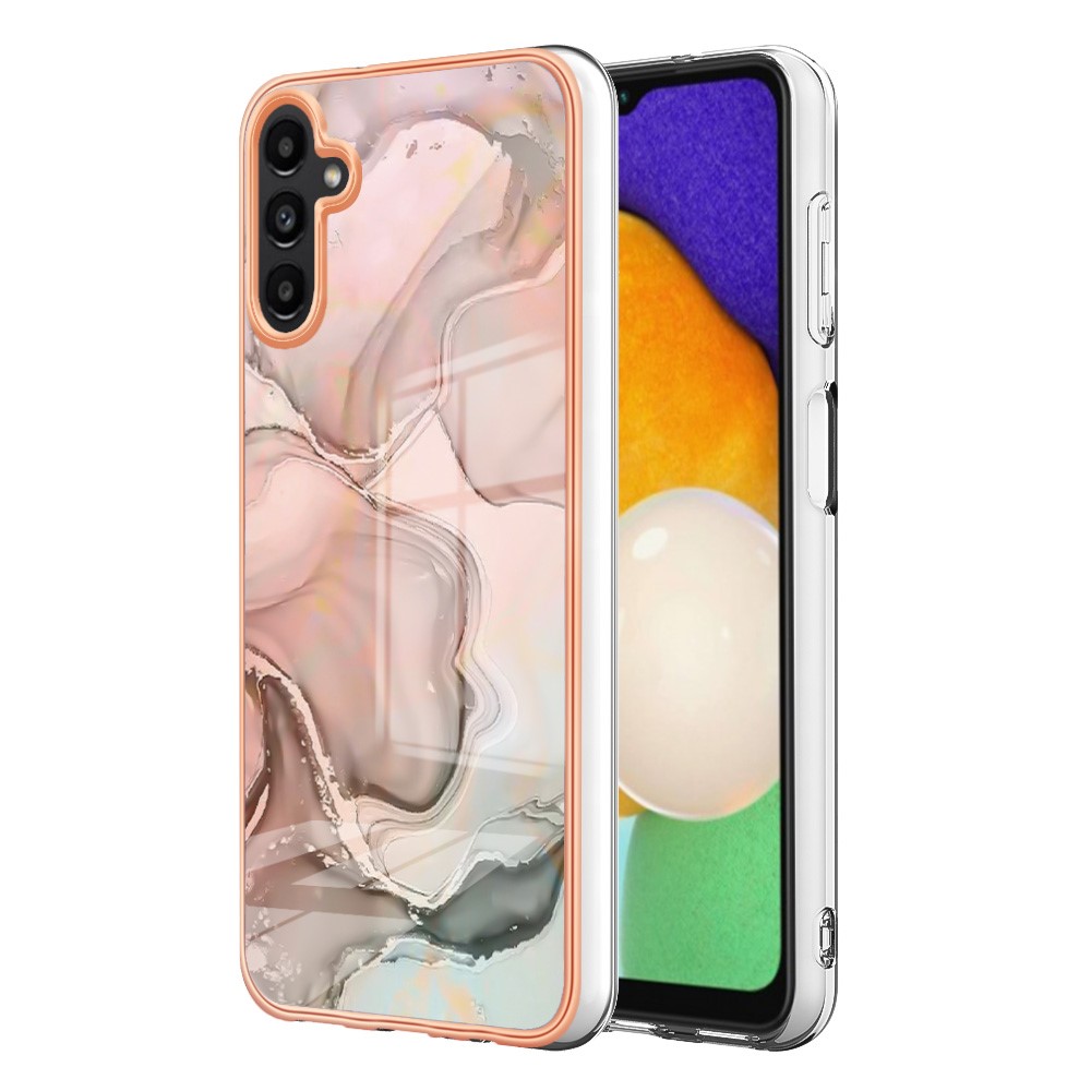 For Samsung Galaxy A13 5G / M13 5G / A04 4G (164.4 x 76.3 x 9.1 mm) YB IMD Series-16 Marble Case Style E IMD Electroplating Frame 2.0mm TPU Shockproof Flexible Phone Cover - Pink-2