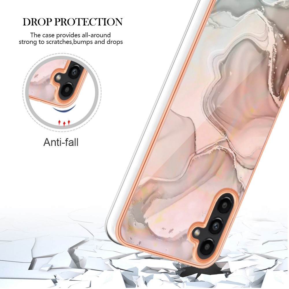 For Samsung Galaxy A13 5G / M13 5G / A04 4G (164.4 x 76.3 x 9.1 mm) YB IMD Series-16 Marble Case Style E IMD Electroplating Frame 2.0mm TPU Shockproof Flexible Phone Cover - Pink-5
