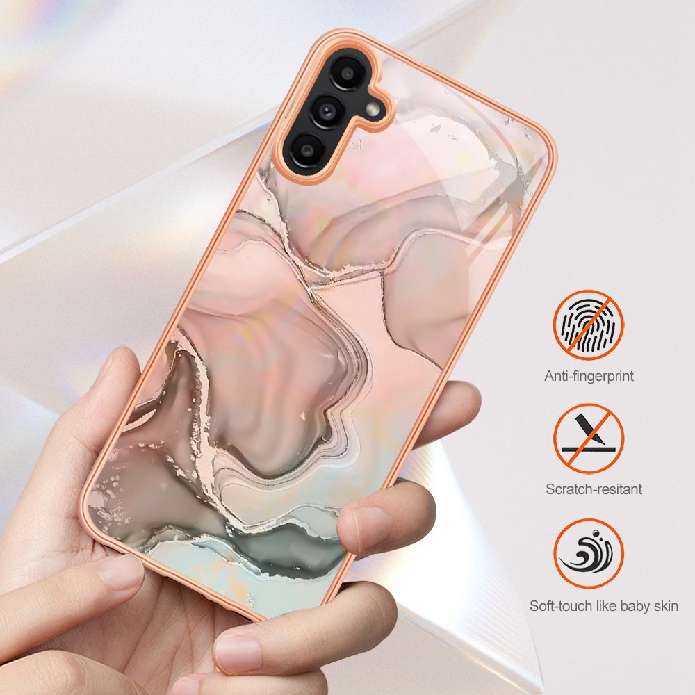 For Samsung Galaxy A13 5G / M13 5G / A04 4G (164.4 x 76.3 x 9.1 mm) YB IMD Series-16 Marble Case Style E IMD Electroplating Frame 2.0mm TPU Shockproof Flexible Phone Cover - Pink-7