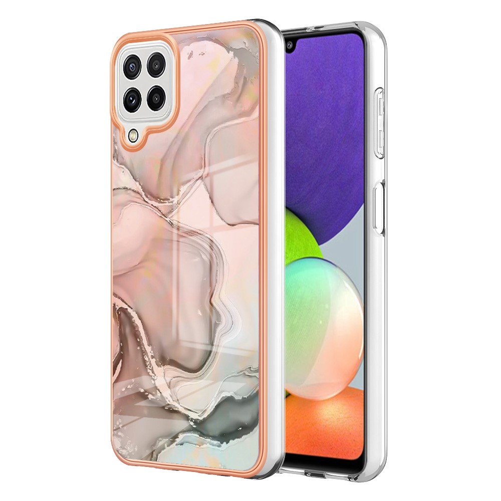 For Samsung Galaxy A22 4G (EU Version) / M32 (Global Version) 4G YB IMD Series-16 Marble Pattern Phone Cover Style E IMD 2.0mm TPU Anti-fingerprints Electroplating Back Case - Pink-2