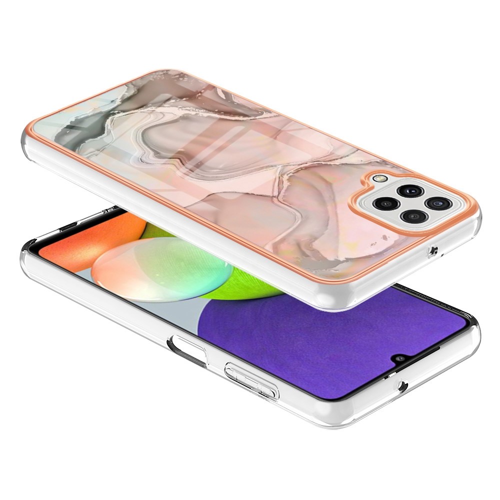 For Samsung Galaxy A22 4G (EU Version) / M32 (Global Version) 4G YB IMD Series-16 Marble Pattern Phone Cover Style E IMD 2.0mm TPU Anti-fingerprints Electroplating Back Case - Pink-3