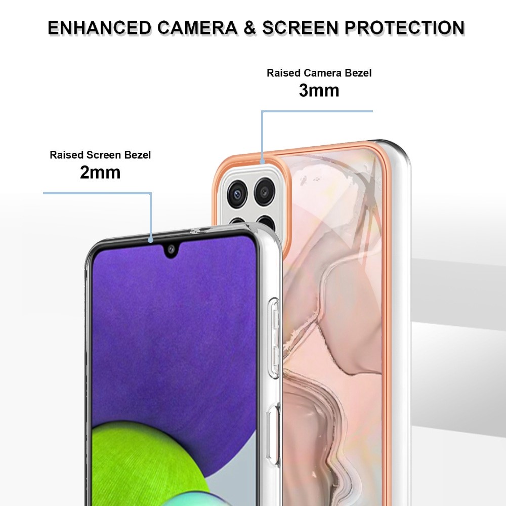 For Samsung Galaxy A22 4G (EU Version) / M32 (Global Version) 4G YB IMD Series-16 Marble Pattern Phone Cover Style E IMD 2.0mm TPU Anti-fingerprints Electroplating Back Case - Pink-4