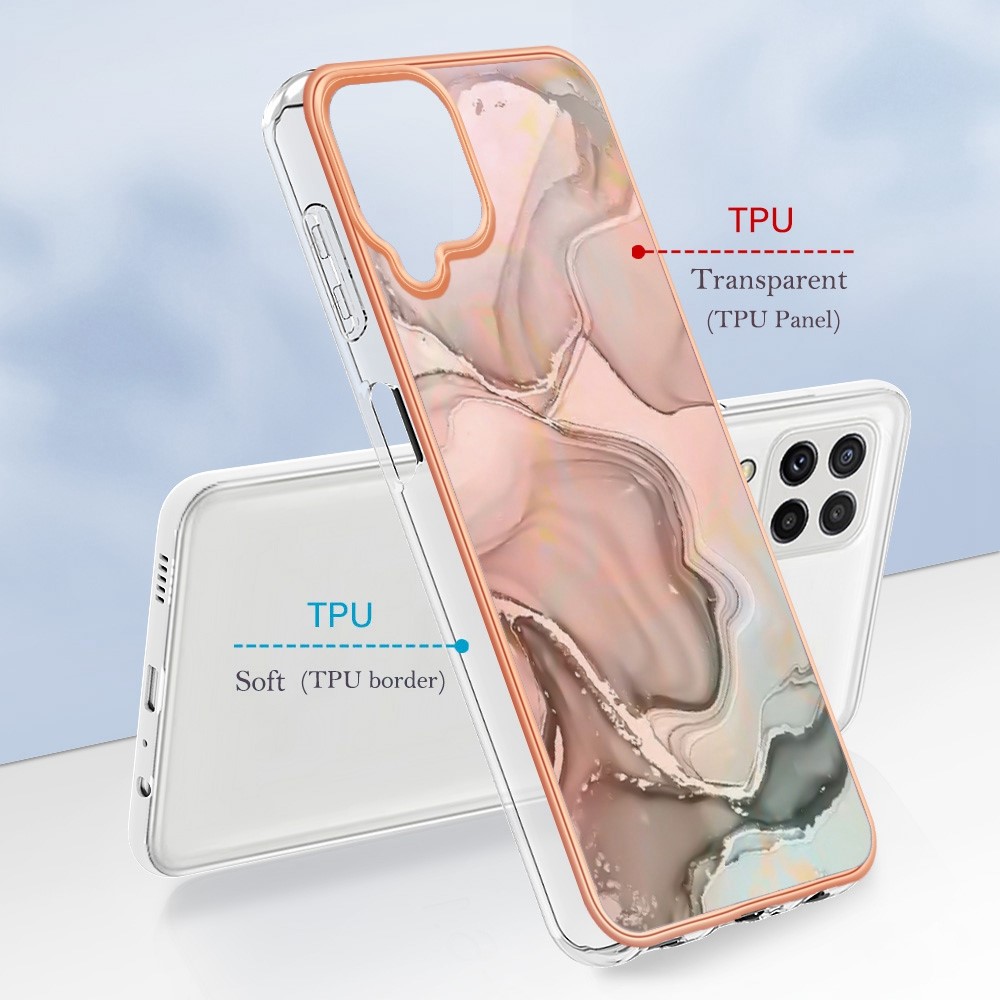 For Samsung Galaxy A22 4G (EU Version) / M32 (Global Version) 4G YB IMD Series-16 Marble Pattern Phone Cover Style E IMD 2.0mm TPU Anti-fingerprints Electroplating Back Case - Pink-6