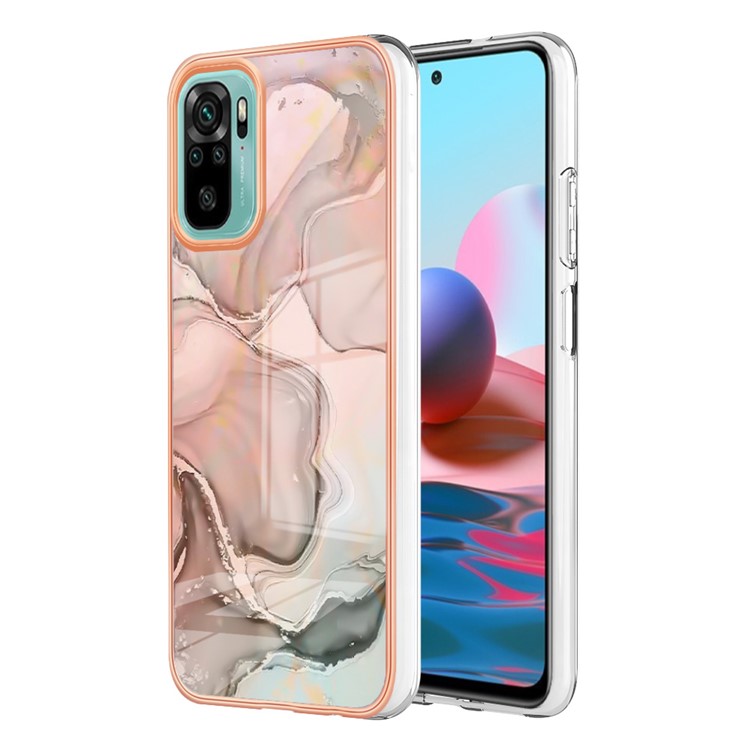 For Xiaomi Redmi Note 10S 4G / Redmi Note 10 4G / Poco M5s 4G YB IMD Series-16 Marble Pattern Phone Case Style E IMD 2.0mm TPU Electroplated Cover - Pink-2