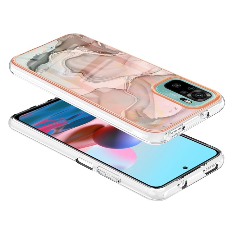 For Xiaomi Redmi Note 10S 4G / Redmi Note 10 4G / Poco M5s 4G YB IMD Series-16 Marble Pattern Phone Case Style E IMD 2.0mm TPU Electroplated Cover - Pink-3