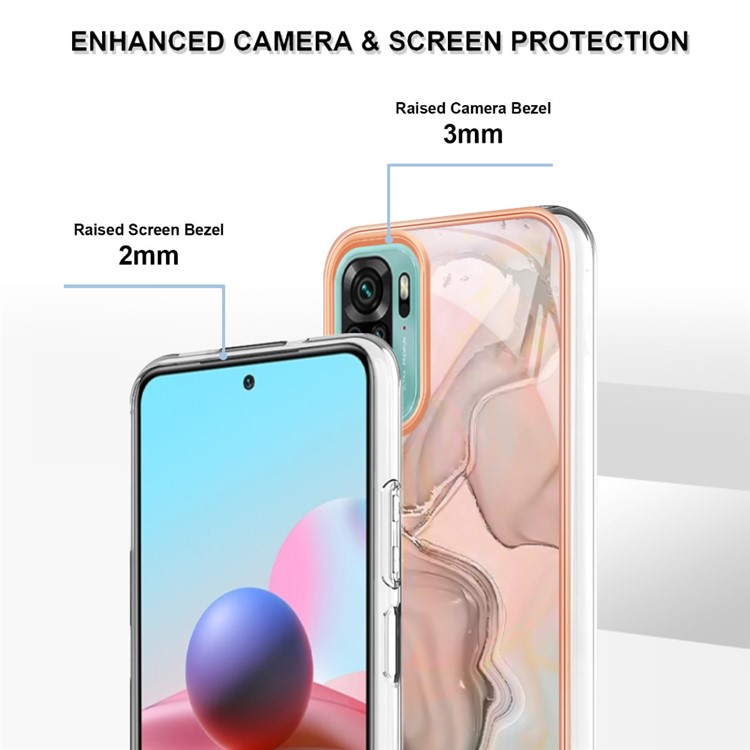 For Xiaomi Redmi Note 10S 4G / Redmi Note 10 4G / Poco M5s 4G YB IMD Series-16 Marble Pattern Phone Case Style E IMD 2.0mm TPU Electroplated Cover - Pink-4