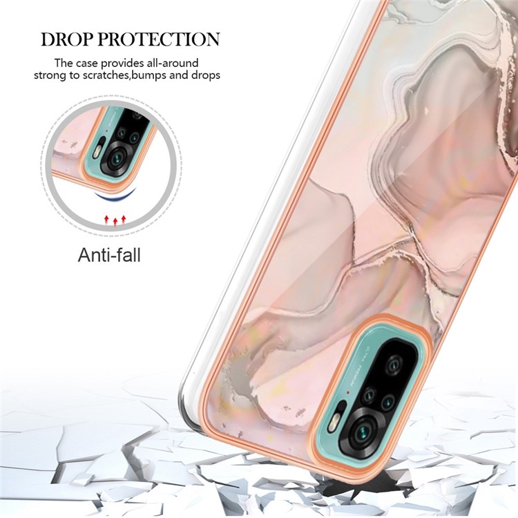 For Xiaomi Redmi Note 10S 4G / Redmi Note 10 4G / Poco M5s 4G YB IMD Series-16 Marble Pattern Phone Case Style E IMD 2.0mm TPU Electroplated Cover - Pink-5