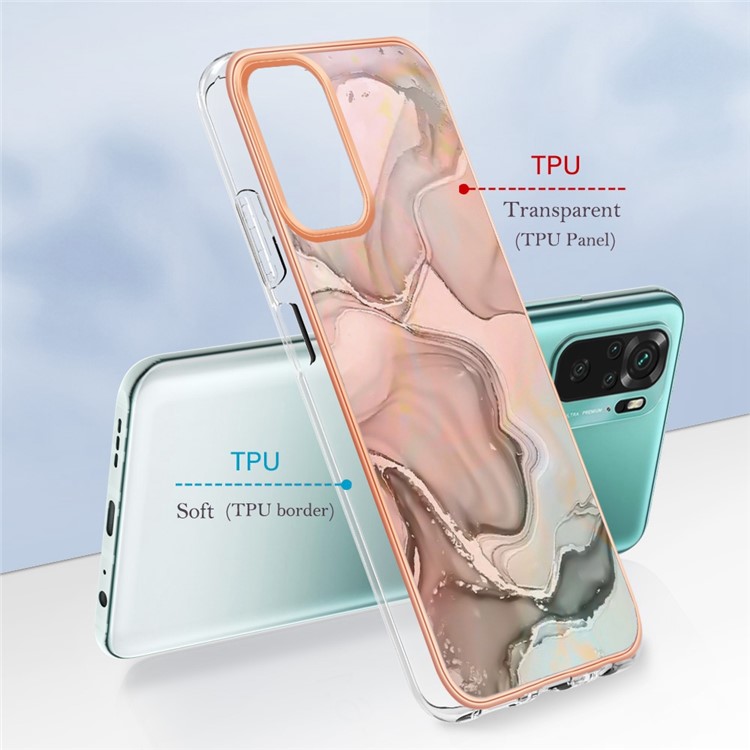 For Xiaomi Redmi Note 10S 4G / Redmi Note 10 4G / Poco M5s 4G YB IMD Series-16 Marble Pattern Phone Case Style E IMD 2.0mm TPU Electroplated Cover - Pink-6