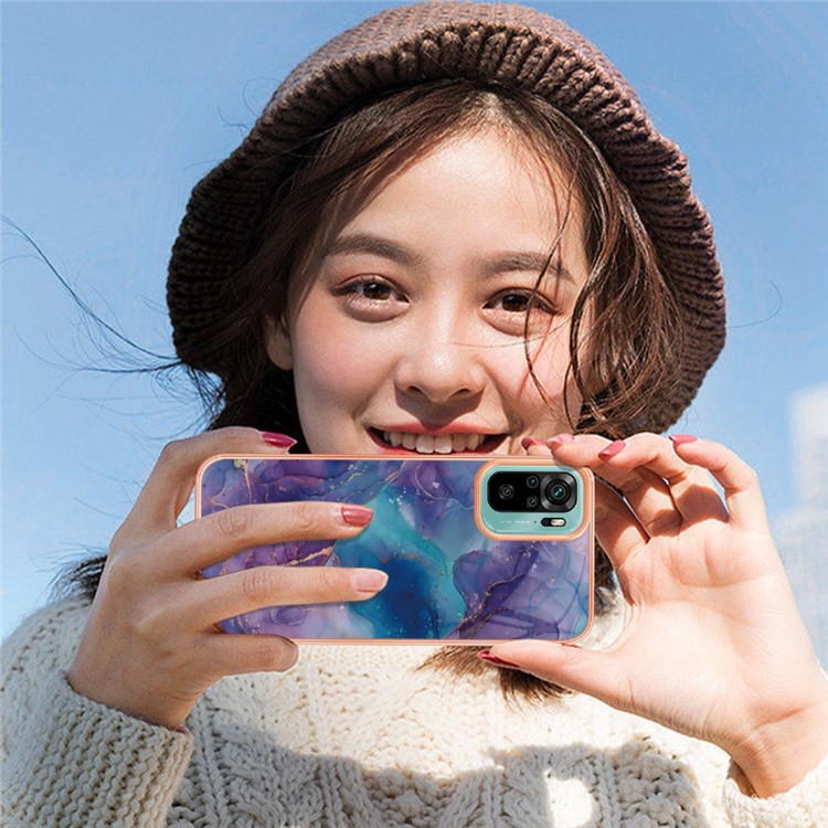 For Xiaomi Redmi Note 10S 4G / Redmi Note 10 4G / Poco M5s 4G YB IMD Series-16 Marble Pattern Phone Case Style E IMD 2.0mm TPU Electroplated Cover - Pink-9
