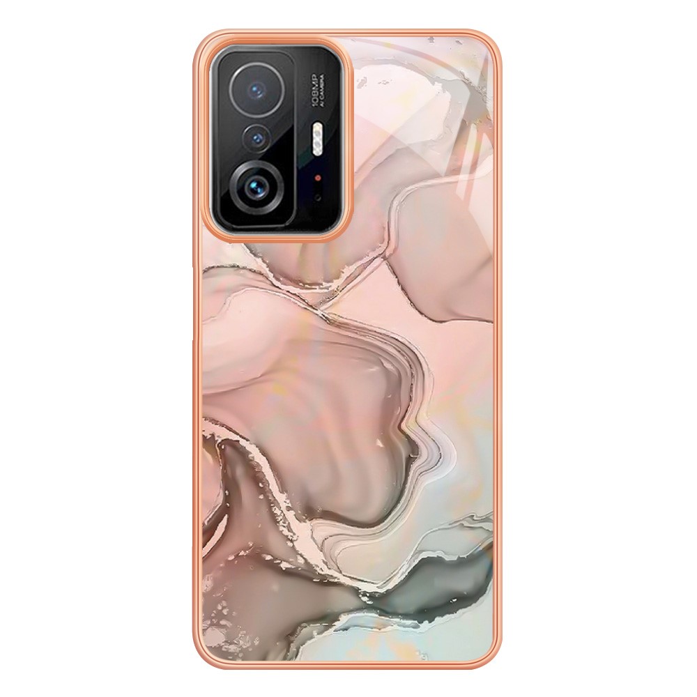 For Xiaomi 11T 5G / 11T Pro 5G YB IMD Series-16 Marble Pattern Protective Phone Case Style E IMD Electroplated Edges 2.0mm TPU Shockproof Flexible Cover - Pink-1