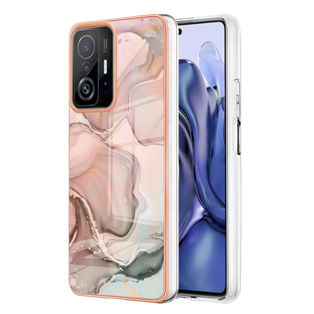 For Xiaomi 11T 5G / 11T Pro 5G YB IMD Series-16 Marble Pattern Protective Phone Case Style E IMD Electroplated Edges 2.0mm TPU Shockproof Flexible Cover - Pink-2