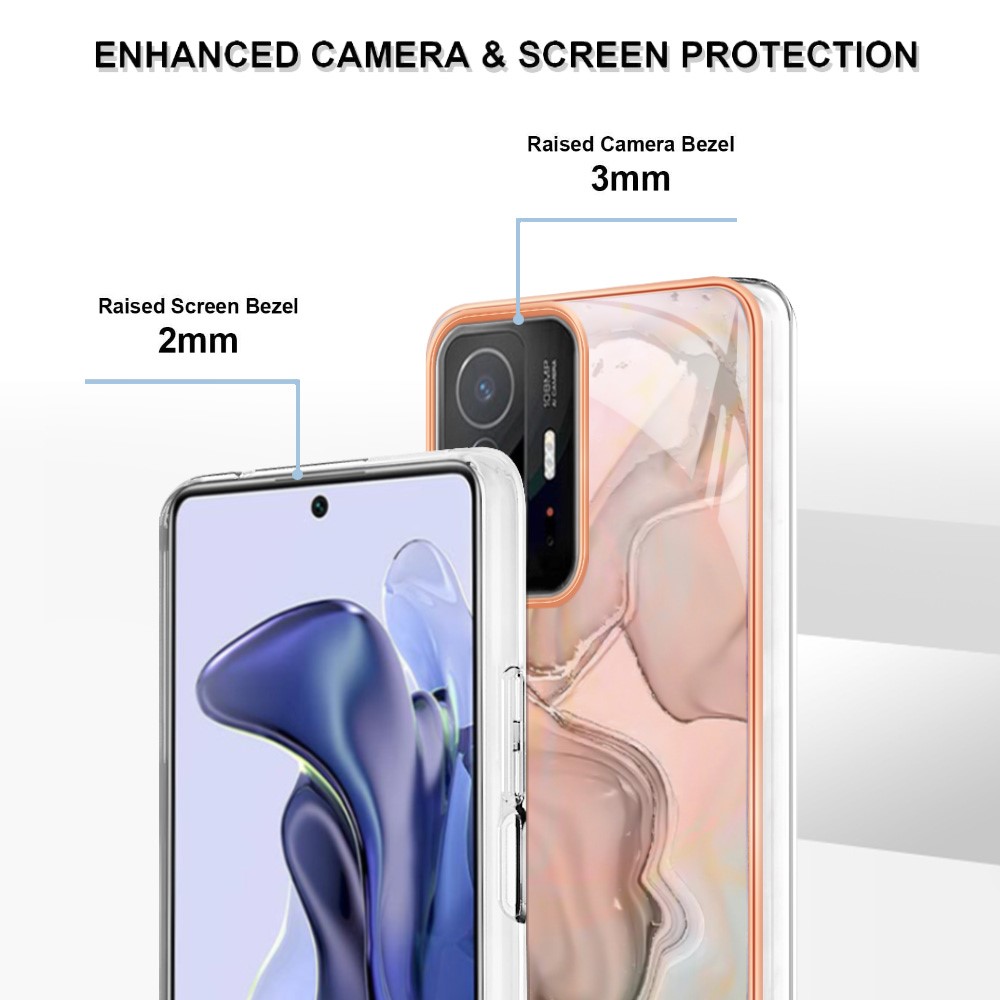 For Xiaomi 11T 5G / 11T Pro 5G YB IMD Series-16 Marble Pattern Protective Phone Case Style E IMD Electroplated Edges 2.0mm TPU Shockproof Flexible Cover - Pink-4