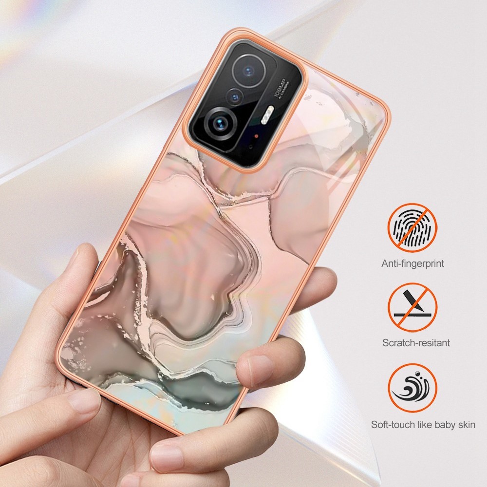 For Xiaomi 11T 5G / 11T Pro 5G YB IMD Series-16 Marble Pattern Protective Phone Case Style E IMD Electroplated Edges 2.0mm TPU Shockproof Flexible Cover - Pink-7
