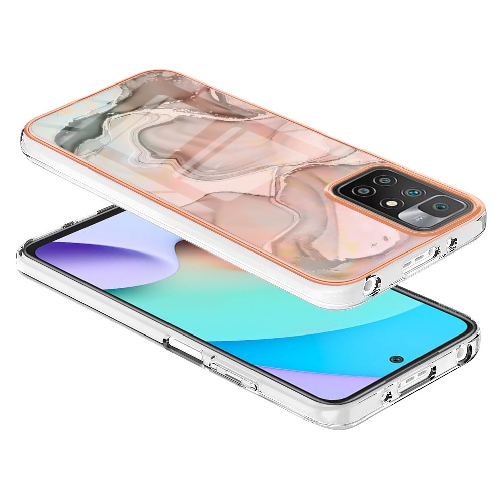 For Xiaomi Redmi 10 4G (2021) / Redmi 10 2022 4G / Redmi 10 Prime / Redmi Note 11 4G (MediaTek) YB IMD Series-16 Marble Pattern Case Style E IMD 2.0mm TPU Electroplated Phone Cover - Pink-3