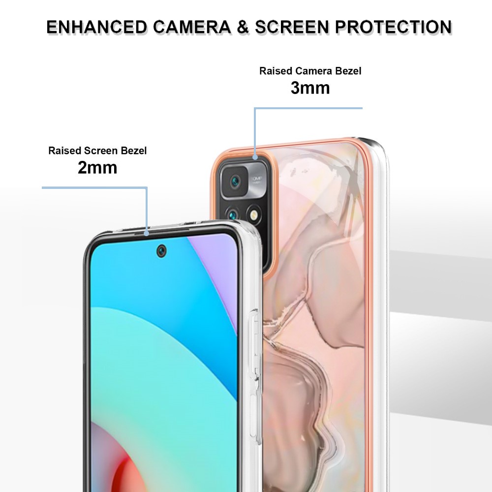 For Xiaomi Redmi 10 4G (2021) / Redmi 10 2022 4G / Redmi 10 Prime / Redmi Note 11 4G (MediaTek) YB IMD Series-16 Marble Pattern Case Style E IMD 2.0mm TPU Electroplated Phone Cover - Pink-4