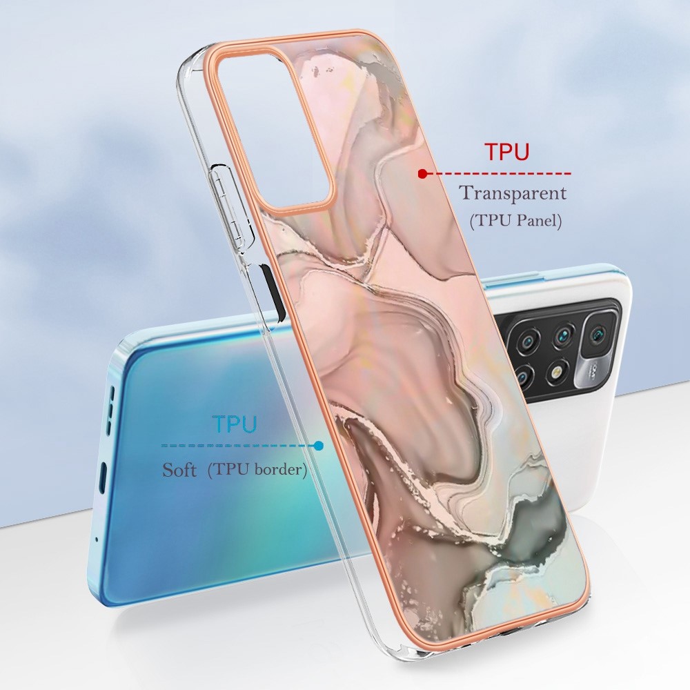 For Xiaomi Redmi 10 4G (2021) / Redmi 10 2022 4G / Redmi 10 Prime / Redmi Note 11 4G (MediaTek) YB IMD Series-16 Marble Pattern Case Style E IMD 2.0mm TPU Electroplated Phone Cover - Pink-6