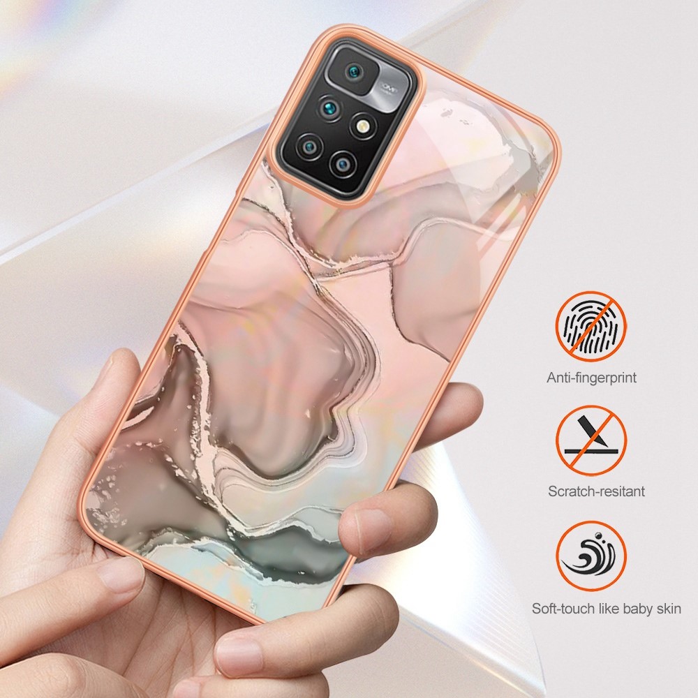For Xiaomi Redmi 10 4G (2021) / Redmi 10 2022 4G / Redmi 10 Prime / Redmi Note 11 4G (MediaTek) YB IMD Series-16 Marble Pattern Case Style E IMD 2.0mm TPU Electroplated Phone Cover - Pink-7