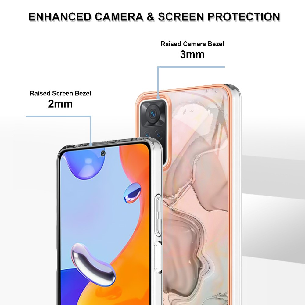 For Xiaomi Redmi Note 11 Pro 4G (MediaTek) / Note 11 Pro 5G (Qualcomm) YB IMD Series-16 Style E Marble Pattern Case 2.0mm TPU Electroplated IMD Shockproof Phone Cover - Pink-4
