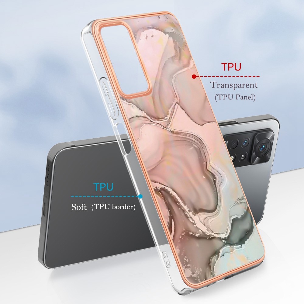 For Xiaomi Redmi Note 11 Pro 4G (MediaTek) / Note 11 Pro 5G (Qualcomm) YB IMD Series-16 Style E Marble Pattern Case 2.0mm TPU Electroplated IMD Shockproof Phone Cover - Pink-6