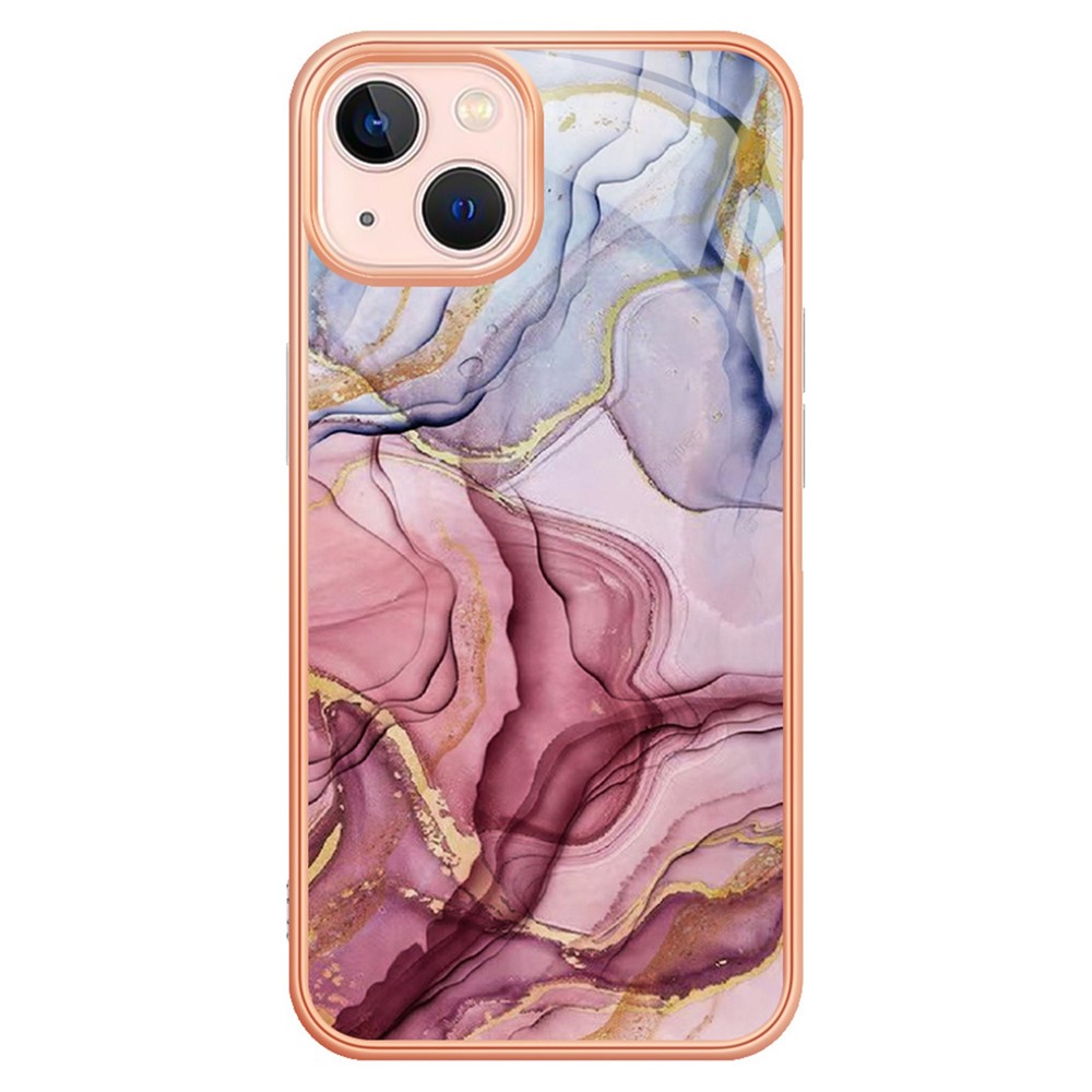 YB IMD Series-16 for iPhone 13 mini 5.4 inch Style E Marble Pattern IMD Phone Case Electroplating Frame 2.0mm Protective TPU Back Cover - Rose Gold
