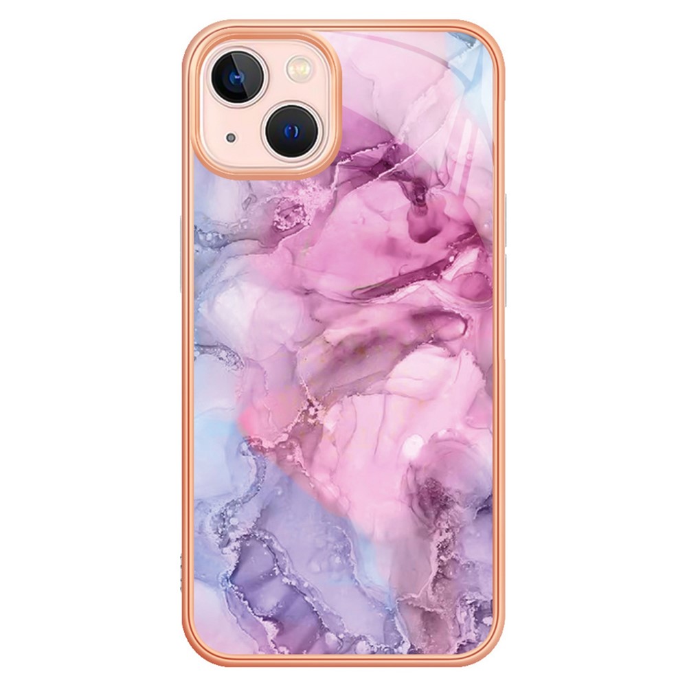 YB IMD Series-16 for iPhone 13 mini 5.4 inch Style E Marble Pattern IMD Phone Case Electroplating Frame 2.0mm Protective TPU Back Cover - Rose