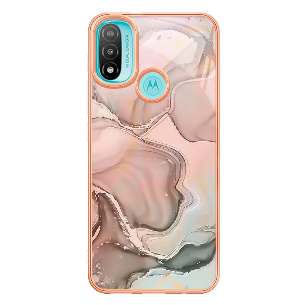 YB IMD Series-16 for Motorola Moto E20 / E30 / E40 Style E Marble Pattern IMD Phone Case Electroplating Frame 2.0mm TPU Anti-Scratch Shockproof Cover - Pink-1