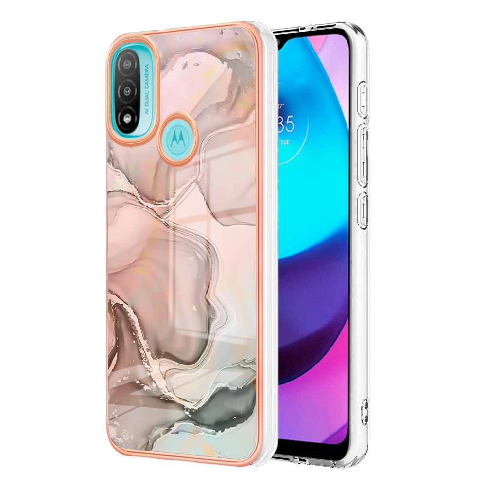 YB IMD Series-16 for Motorola Moto E20 / E30 / E40 Style E Marble Pattern IMD Phone Case Electroplating Frame 2.0mm TPU Anti-Scratch Shockproof Cover - Pink-2