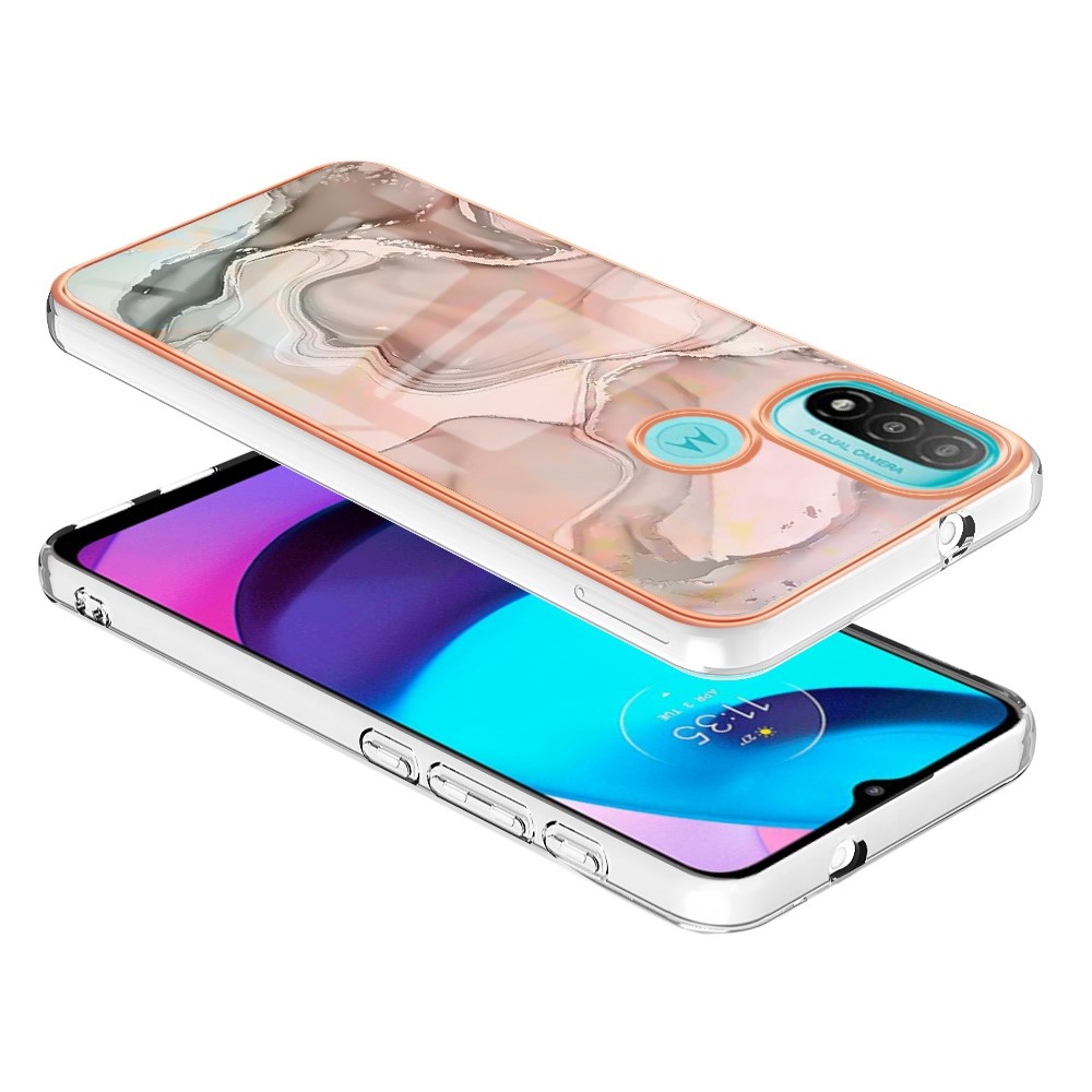YB IMD Series-16 for Motorola Moto E20 / E30 / E40 Style E Marble Pattern IMD Phone Case Electroplating Frame 2.0mm TPU Anti-Scratch Shockproof Cover - Pink-3
