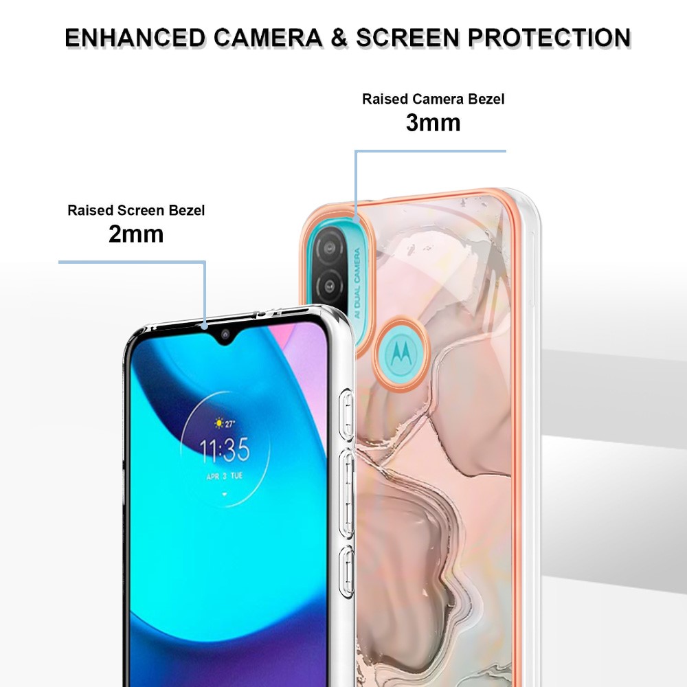 YB IMD Series-16 for Motorola Moto E20 / E30 / E40 Style E Marble Pattern IMD Phone Case Electroplating Frame 2.0mm TPU Anti-Scratch Shockproof Cover - Pink-4