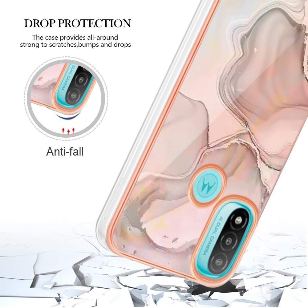YB IMD Series-16 for Motorola Moto E20 / E30 / E40 Style E Marble Pattern IMD Phone Case Electroplating Frame 2.0mm TPU Anti-Scratch Shockproof Cover - Pink-5