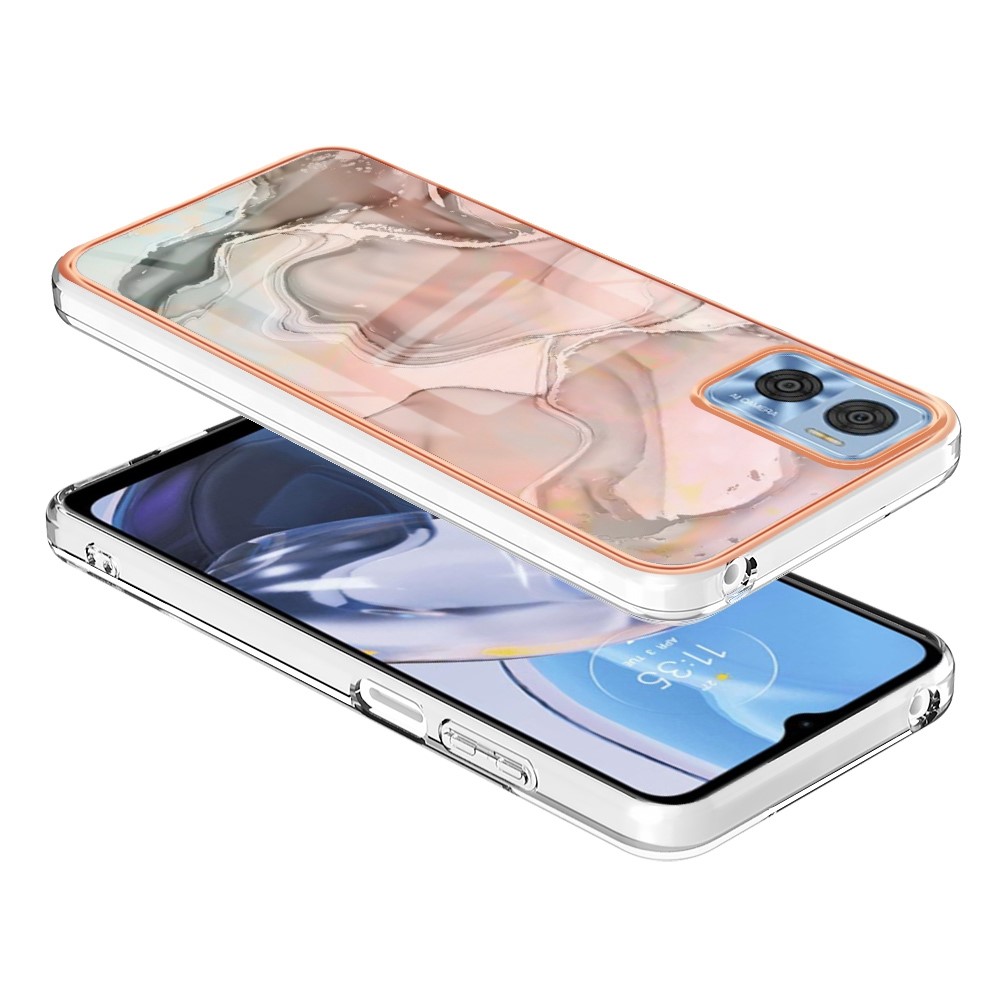 For Motorola Moto E22 4G / E22i 4G YB IMD Series-16 Style E Marble Pattern Phone Case Electroplating Frame 2.0mm TPU Anti-Scratch IMD Shockproof Cover - Pink-3