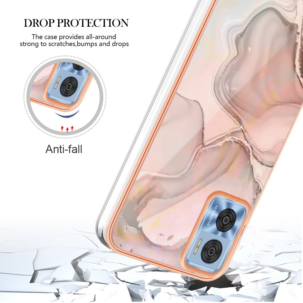 For Motorola Moto E22 4G / E22i 4G YB IMD Series-16 Style E Marble Pattern Phone Case Electroplating Frame 2.0mm TPU Anti-Scratch IMD Shockproof Cover - Pink-5