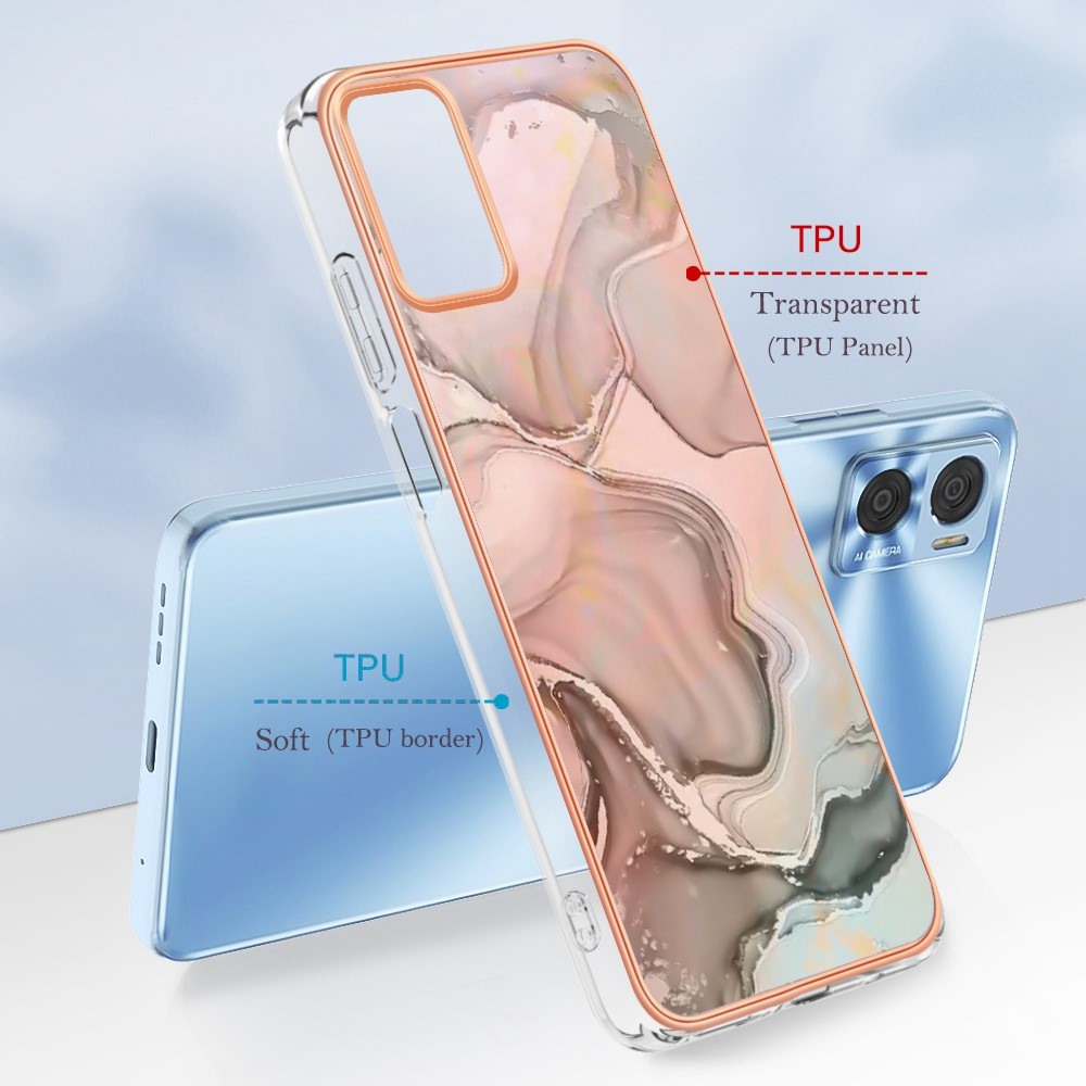 For Motorola Moto E22 4G / E22i 4G YB IMD Series-16 Style E Marble Pattern Phone Case Electroplating Frame 2.0mm TPU Anti-Scratch IMD Shockproof Cover - Pink-6