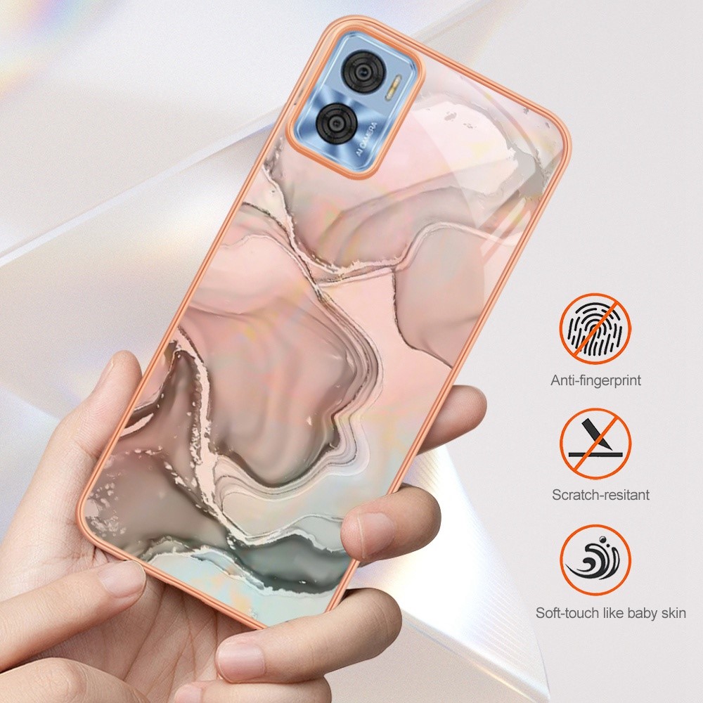 For Motorola Moto E22 4G / E22i 4G YB IMD Series-16 Style E Marble Pattern Phone Case Electroplating Frame 2.0mm TPU Anti-Scratch IMD Shockproof Cover - Pink-7