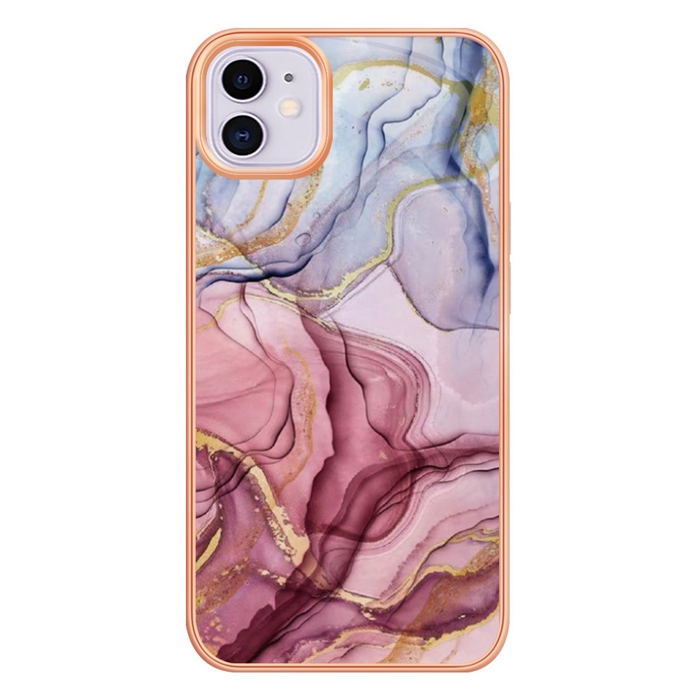 For iPhone 11 6.1 inch YB IMD Series-16 Style E Marble Pattern Case 2.0mm TPU Electroplated IMD Anti-scratch Phone Cover Support Wireless Charging - Rose Gold