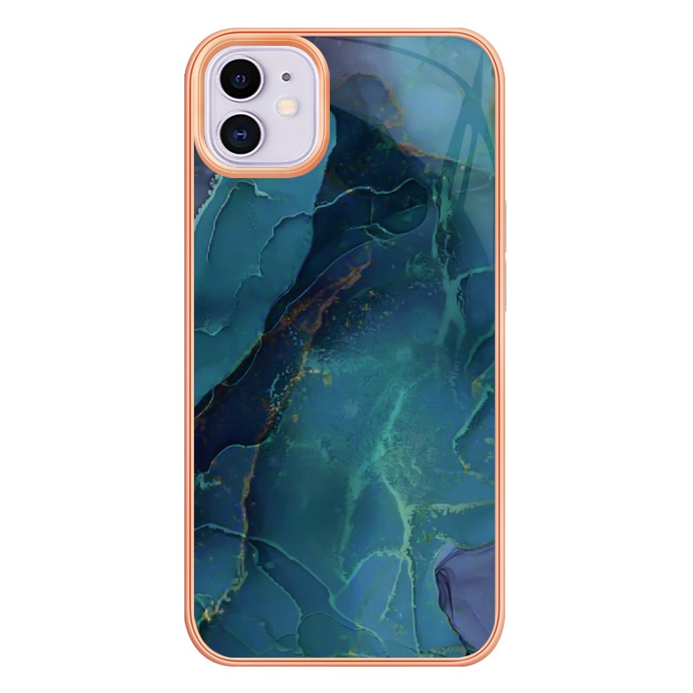 For iPhone 11 6.1 inch YB IMD Series-16 Style E Marble Pattern Case 2.0mm TPU Electroplated IMD Anti-scratch Phone Cover Support Wireless Charging - Green
